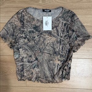 Trendy Camouflage Mesh Crop Top